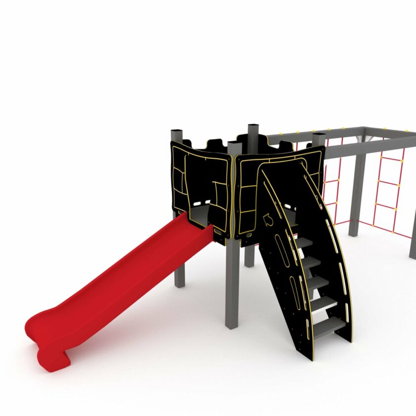 Kombinasjonsapparat med klatrestativ, sklie og rutsjebane